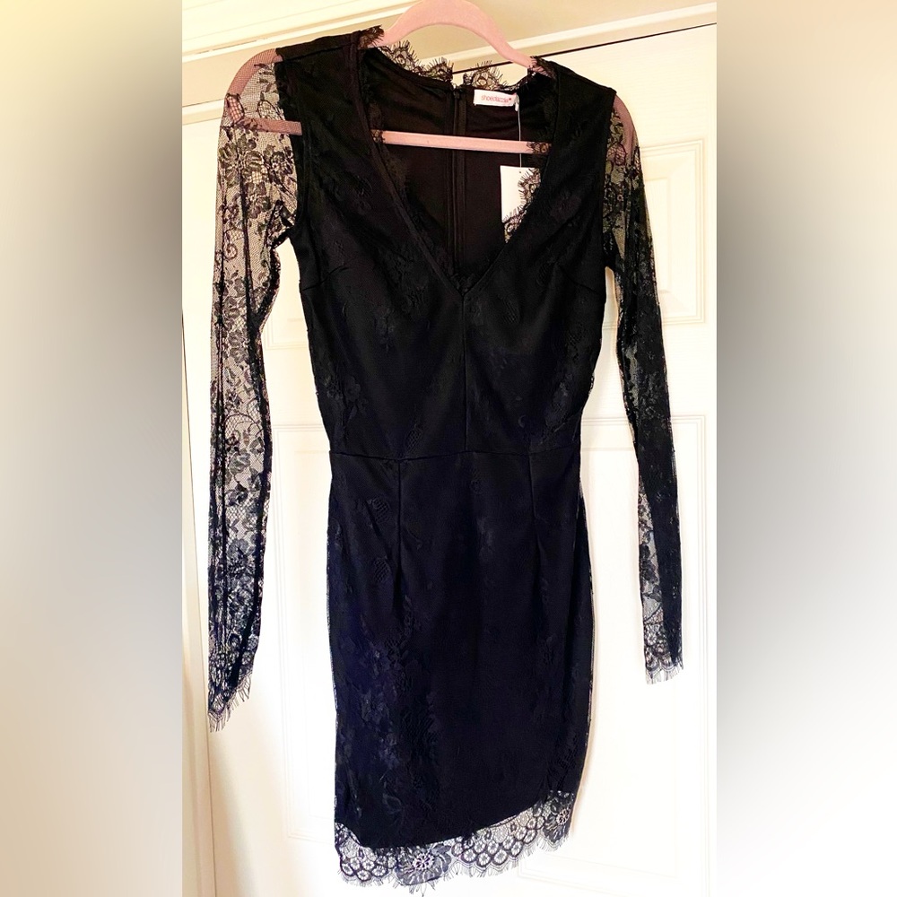 NWT Shoe Dazzle Black Long Sleeve Lace Mini Dress